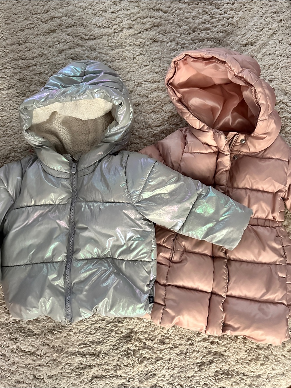 GAP Toddler Puffer Jacket Coat Bundle - Cream & Dusty Pink Sz 3T